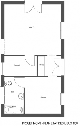 Ramnagement intrieur maison- salon, chambre, salle de bains : Plan Etat des lieux 50eme