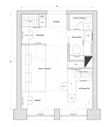 Studio de 15m  Bastille pour location saisonnire : plan