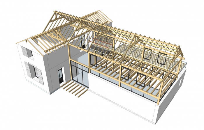 Habiter une grange - Extension cologique en ossature bois (78) : Ossature